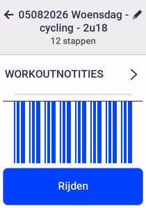 De fietscomputer toont de workoutnotities van de coach over de intervallen in zone 4.